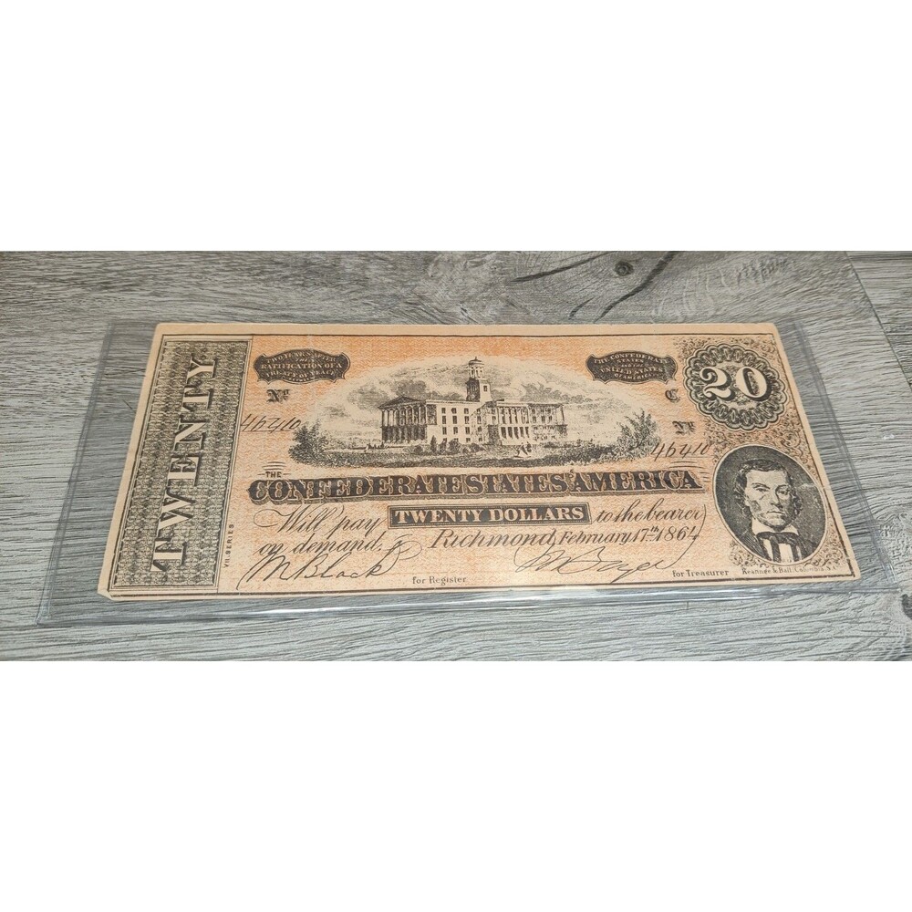 1864 Confederate States of America $20 Dollar Richmond Facsimile Bank Note